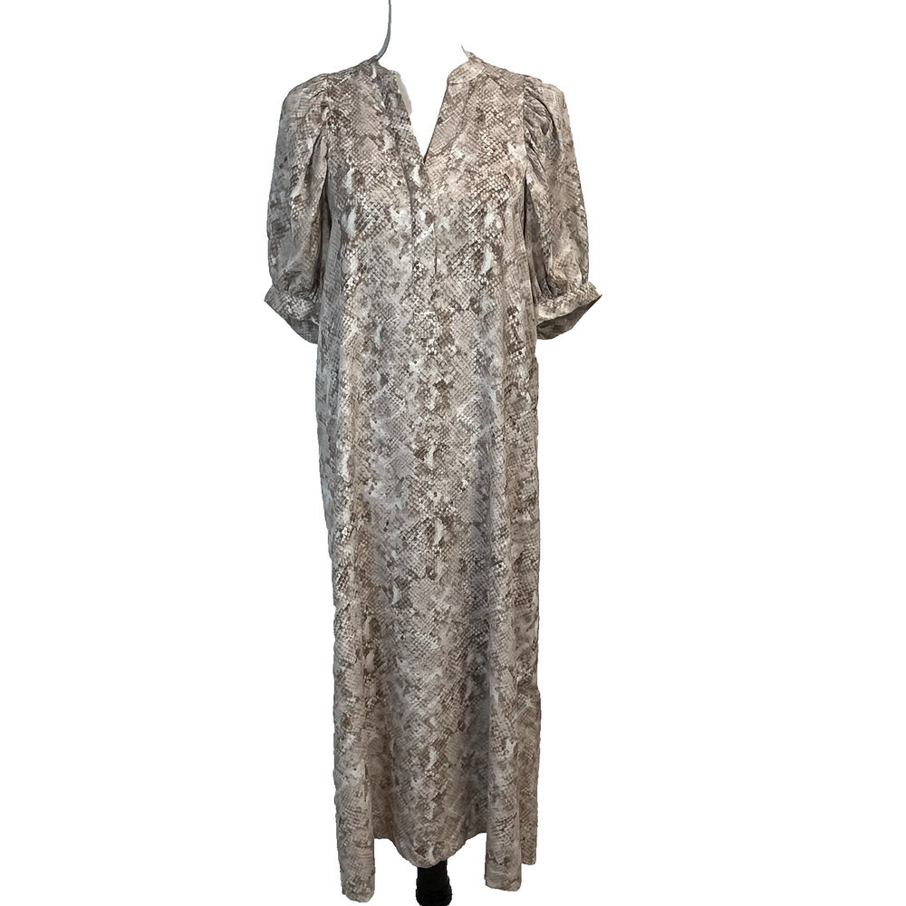 Ann Taylor Women's Dress Size XS Brown Tan Sheer Long Puffy Sleeves Modest